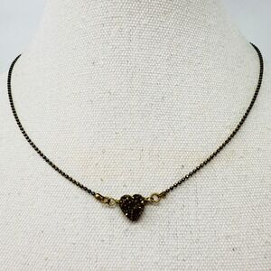 Santore Necklace Brown Druzy Heart Pendant Bead Chain Dainty Minimal‎ Natural